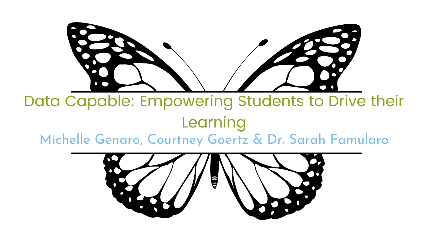Image of butterfly with course title "Data Capable:  Empowering Students to Drive their Learning" facilitated by Michelle Genaro, Courtney Goertz, & Dr. Sarah Fumalaro